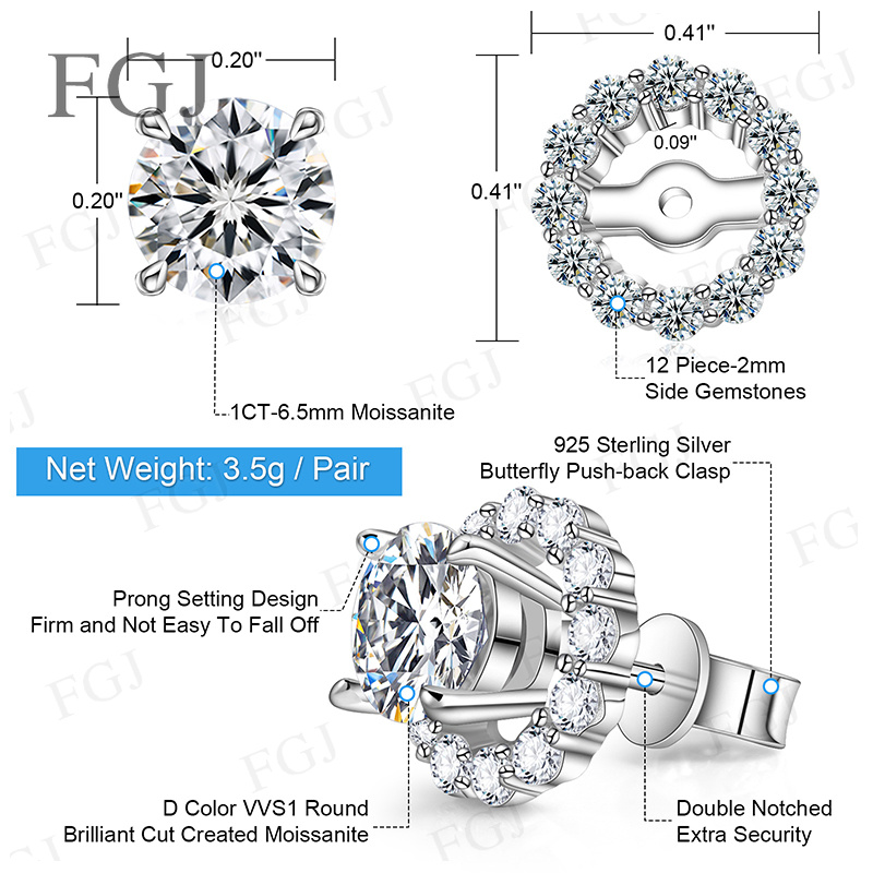Kadınlar için Moissanite Pırla - Moissanite Stud Earrings Round Cut 1Ct incelemesi ve fiyatı