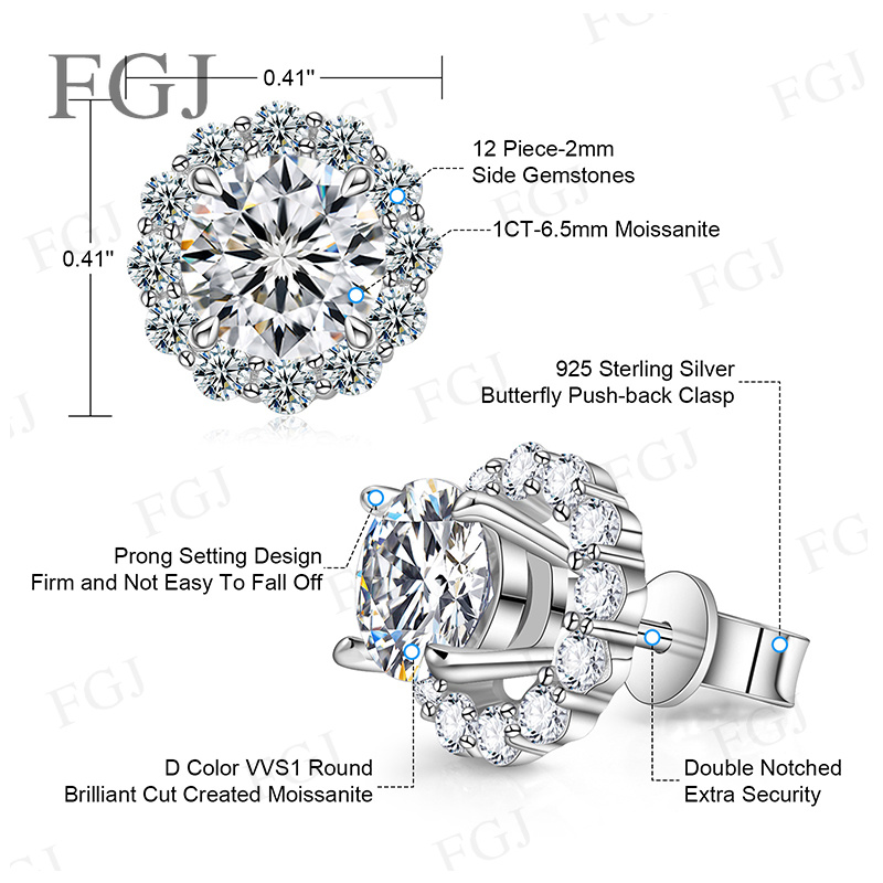 Kadınlar için Moissanite Pırla - Moissanite Stud Earrings Round Cut 1Ct incelemesi ve fiyatı