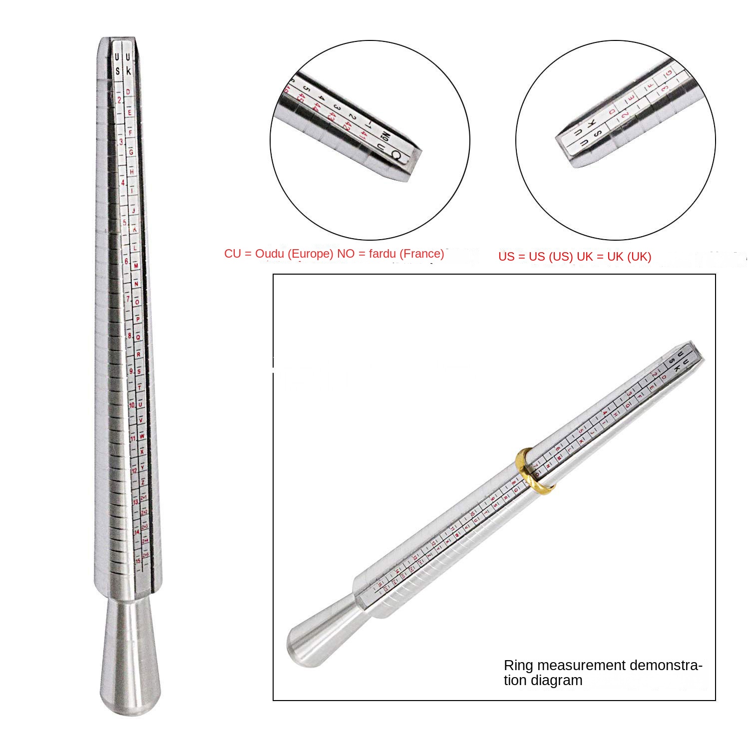 Metal Yüzük Ölçer, Parmak Ölçü - Ring Sizer Measuring Tool Mandrel Set incelemesi ve fiyatı