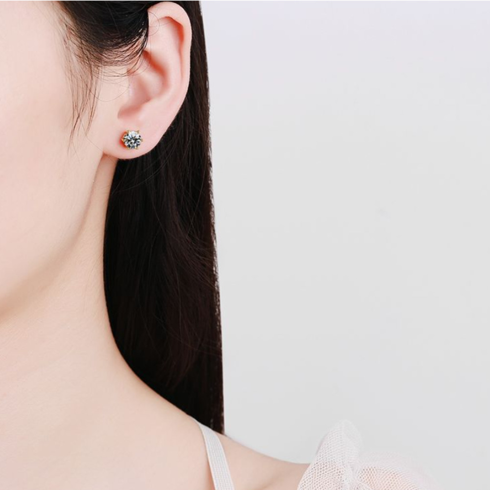 Mozanit Saplama Küpe 925 Ayar  - Moissanite Stud Earrings Round Cut 1Ct incelemesi ve fiyatı