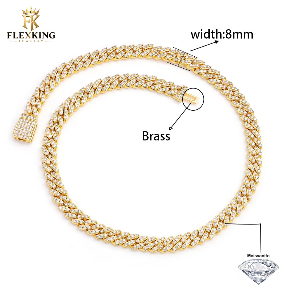 FLEXKING 6mm 8mm Pirinç Kaplam - Moissanite Cuban Link Chain Iced Out incelemesi ve fiyatı