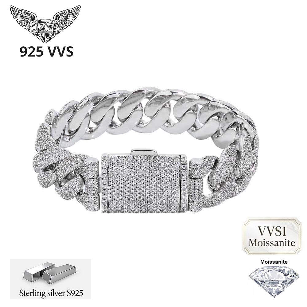 S925 Gümüş 22mm Kalın Buzlu Kü - Moissanite Cuban Link Chain Iced Out incelemesi ve fiyatı