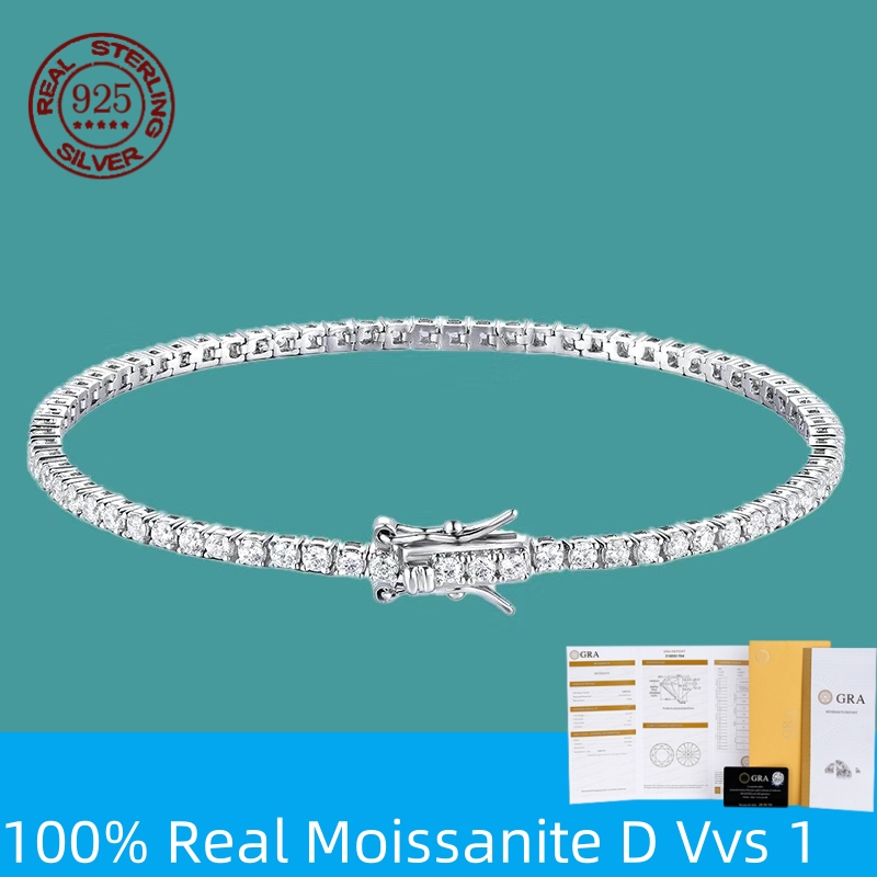 100% S925 Gümüş 2-6mm Gerçek M - Moissanite Tennis Bracelet 925 Sterling incelemesi ve fiyatı