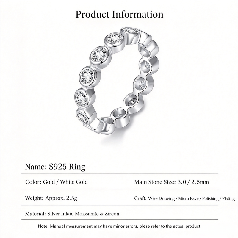 Gica Gema S925 Gümüş Moissanit - Moissanite Eternity Band Ring Stackable incelemesi ve fiyatı