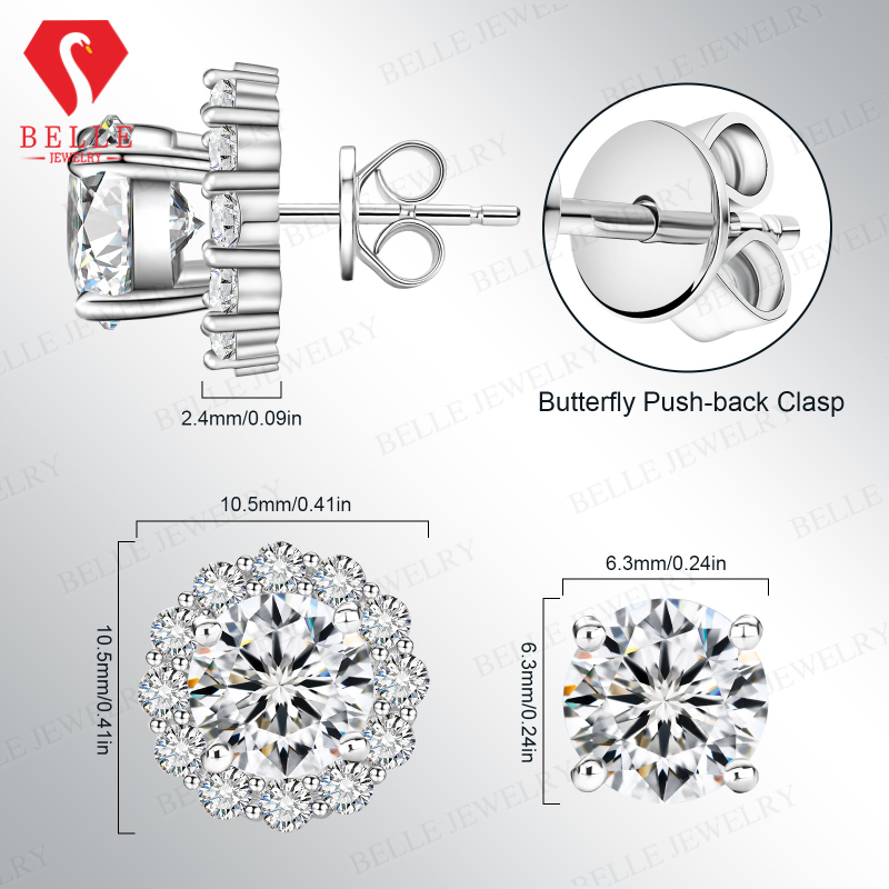 S925 Gümüş Klasik Parlak Kesim - Moissanite Stud Earrings Round Cut 1Ct incelemesi ve fiyatı